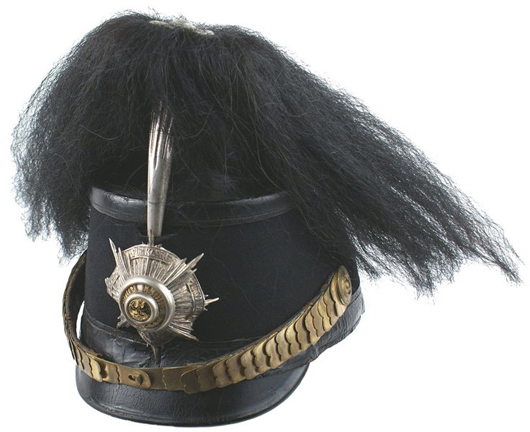 Personal Garde Jager shako (leather helmet) once owned by Germany's Kaiser Wilhelm ($13,750). Mohawk Arms Inc. image.   