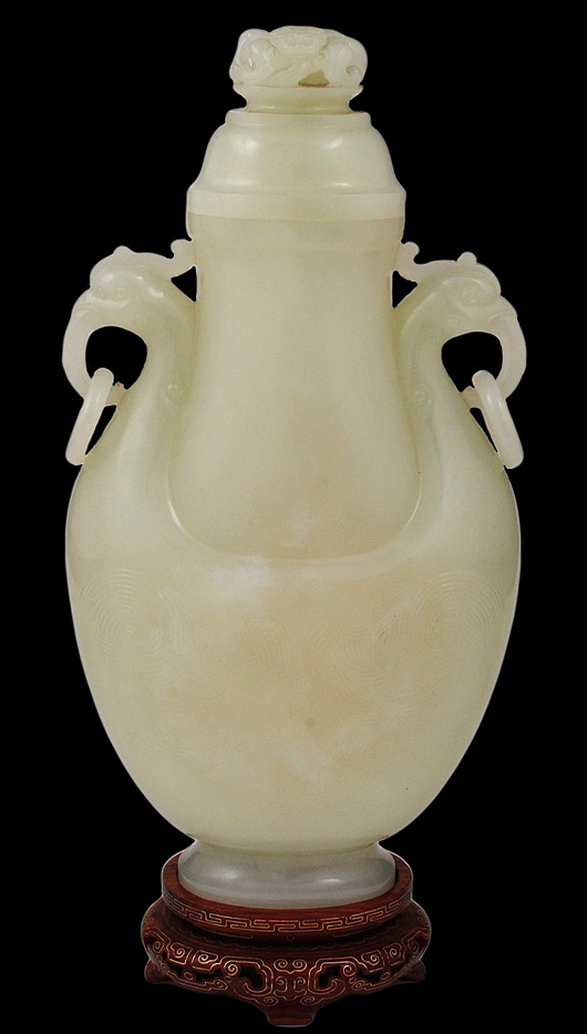 White jade vase and cover. Auction Gallery of the Palm Beaches image.