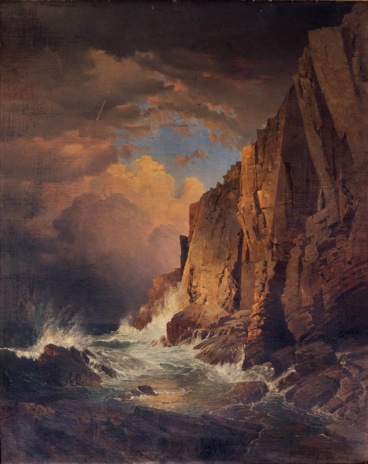 William Trost Richards (American, 1833-1905), ‘The Otter Cliffs, Mount Desert Island, Maine,' 1866, oil on panel backed canvas. Sold amount: $235,600 (All results are inclusive of buyer's premiums). Keno Auctions images. 