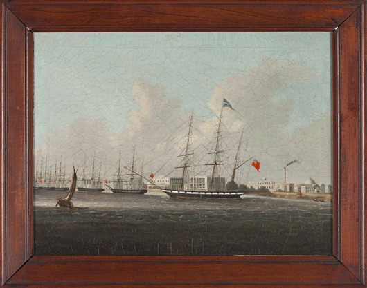 Chinese school view of Calcutta and the ship Rob Roy that sold for $64,900. Leland Little Auctions and Estate Sales Ltd. image.