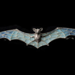 Enamel silver bat brooch, enamel wings accented with four white sapphires. Estimate: $800-$1,000. Michaan’s Auctions image.