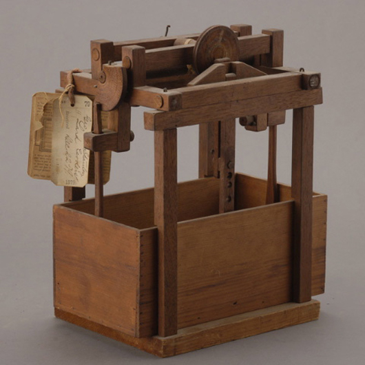 Patent model of a mahogany lard cooler, label ‘G.A. Stanley June 8, 1880 Cleveland Ohio.’ Estimate: $400-$600. Michaan’s Auctions image.