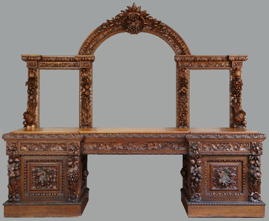 This elaborate 19th century Continental carved oak sideboard, from the estate of late country music legend Johnny Cash and formerly used in his museum, is estimated at $6,000-$8,000. Case Antiques image.