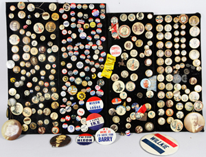 Spanning the presidential campaigns of Teddy Roosevelt to Richard Nixon, this collection of more than 200 political buttons sold for $16,440. Kaminski Auctions image.