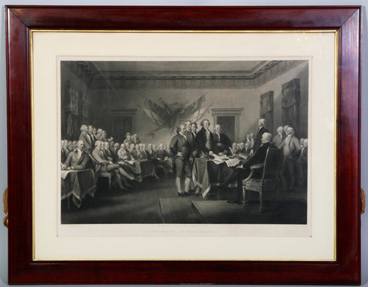Engraving of the signing of the Declaration of Independence. Price realized: $2,690. Kaminski Auctions image.