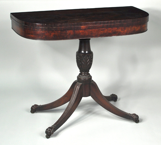 NY classical table, attr. to Duncan Phyfe, $4,312. Woodbury Auctions image.