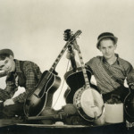 1930s photo of Les Paul (right) and fellow musician Sunny Joe Wolverton with a selection of instruments that includes Paul's two famed L5 guitars. Photo courtesy of the Waukesha County Museum.