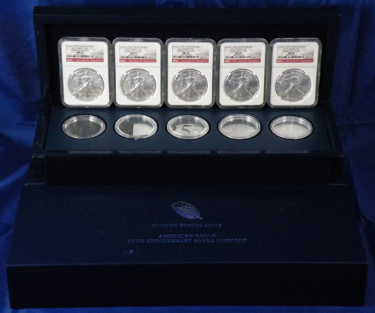 2011 Anniversary set box with NGC MS70 (five) one-ounce silver. Blue Moon Coins image.