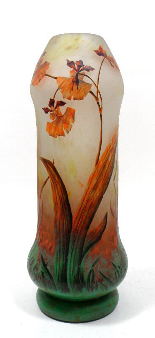 Rare Daum Nancy cameo vase, 13.5 inches tall, est. $5,000-$6,000. Image courtesy of Bruce Kodner Galleries. 