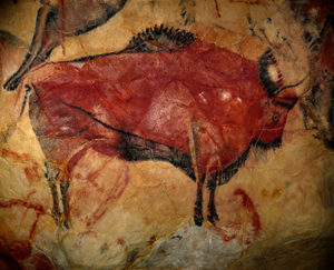 Painting of bison in the cave of Altamira, near the town of Santillana del Mar in Cantabria, Spain. The cave with its paintings has been declared a UNESCO World Heritage Site.
