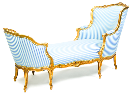Louis XV-style giltwood chaise. Leslie Hindman Auctioneers image.