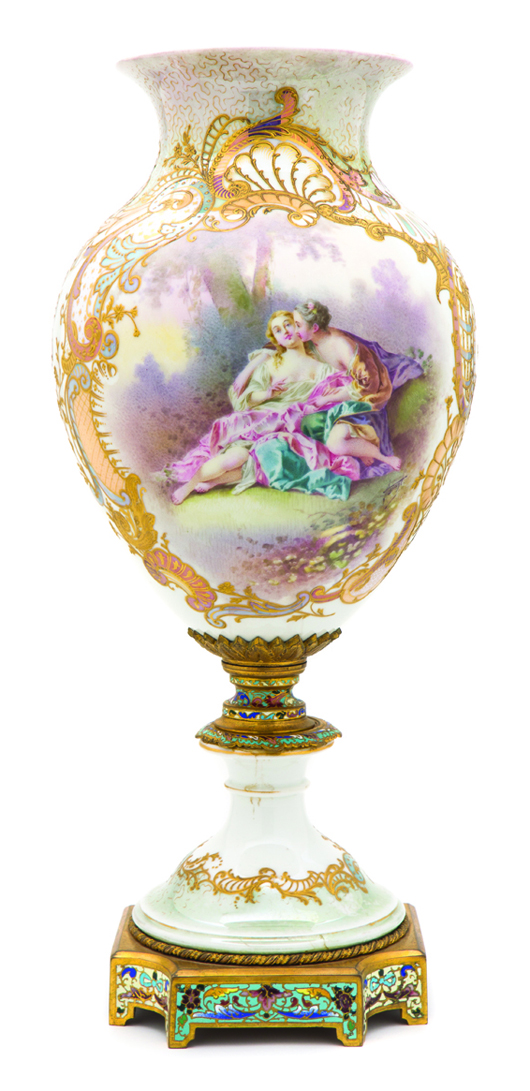 Sevres-style gilt metal porcelain vase. Leslie Hindman Auctioneers image.