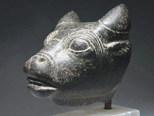Hittite Egyptian stone bull's head, ex-Christie's, found in Egypt, dating to the late second millennium B.C. Estimate: $5,000-$7,000. Antiquities-Saleroom image.