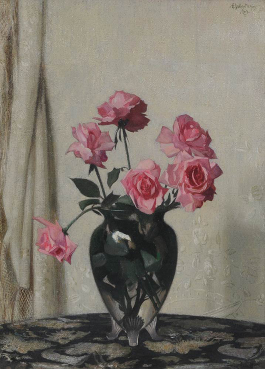 Herman Dudley Murphy, 'Roses,' 27 inches x 20 inches, oil on canvas signed upper right (and verso with title) in a fine period frame. Estimate: $5,000-$7,500. Fairfield Auction image. 