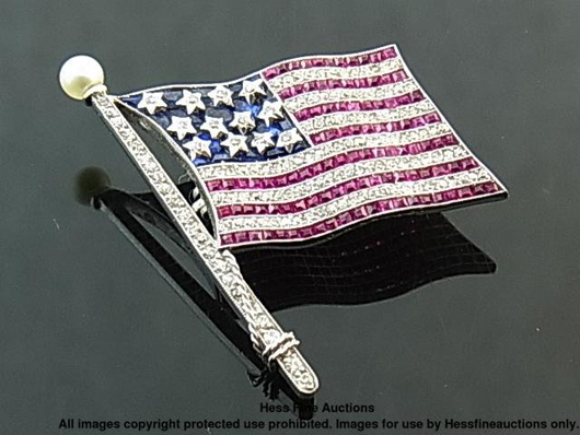 Rare Bailey Banks & Biddle diamond and platinum American Flag pin. Hess image.