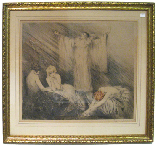 Rectangular form print of Louis Icart's ‘The Poet,’ framed, signed, numbered and dated 1924. Estimate: $1,000-$1,500. Gordon S. Converse & Co. image.