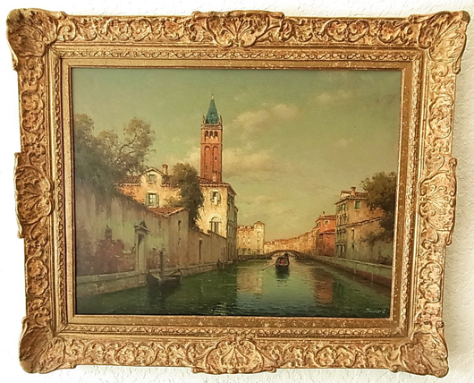 Noel Georges Bouvard, Venice canal oil painting with estate provenance. Hess image.