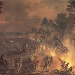 'A Dreadful scene of havock' by Xavier della Gatta, 1782, which depicts the 'Paoli Massacre' of 1777, in the area surrounding present-day Malvern, Pa. The painting is in the collection of the American Revolution Center. Image courtesy Wikimedia Commons.