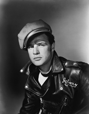 A publicity still picturing Marlon Brando in the 1953 Columbia Pictures film 'The Wild One.' Image courtesy Wikimedia Commons.