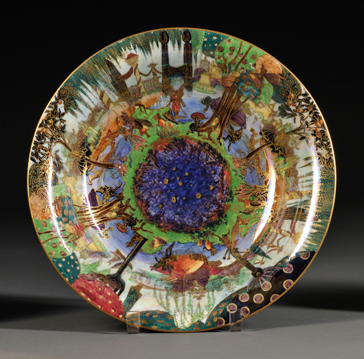 Wedgwood Fairyland Luster tray, England, circa 1920, 13 inches diameter. Realized: $20,825. Skinner Inc. image.