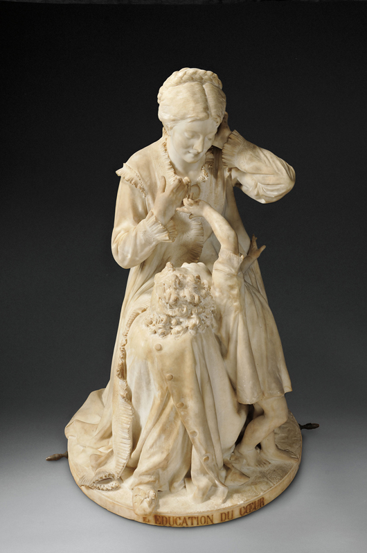 Italian School 19th century Carrara marble sculpture titled ‘L'Education du Coeur’ and signed ‘G. Mon___ ROMA.’ Realized: $20,145. Skinner Inc. image.