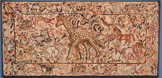 Hooked rug with animals, American, late 19th entury. Courtesy Jan Whitlock Textiles and Interiors.