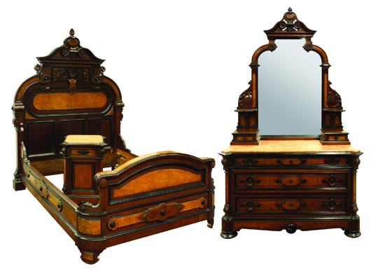 Attributed to Herter Bros., N.Y., 1875, this bedroom suite sold for $11,850. Clars Auction Gallery image.