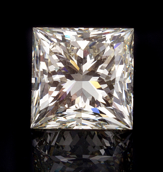 Princess-cut diamond gemstone, 6.40 carats, est. $79,203-$158,405. Government Auction image.