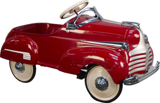 Restored vintage ‘Chrysler Plymouth’ pressed-steel pedal car, est. $2,250-$4,500. Government Auction image.