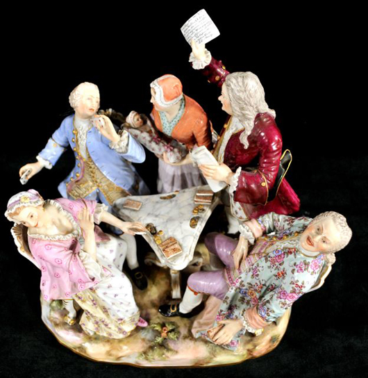 Large Meissen porcelain figural group,'The Surprise,' 18th century. Gray's Auctioneers image.