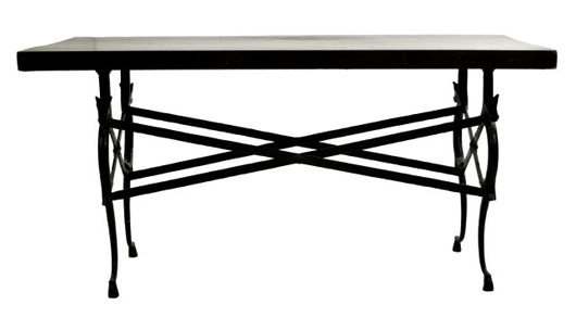 Diego Giacometti-inspired wrought metal and Bronze Table with bronze horse head decoration and walnut top, 20th century. Gray's Auctioneers image.