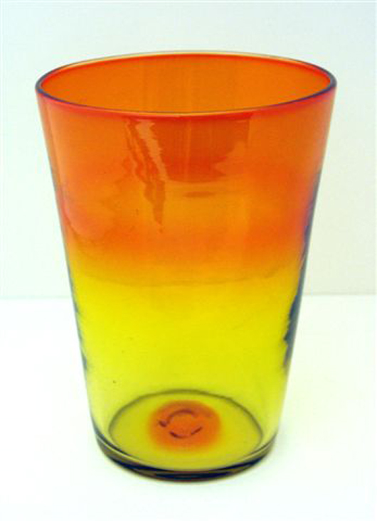 Blenko Glass Co. no. 366-S beaker vase in tangerine. Museum of American Glass image. 