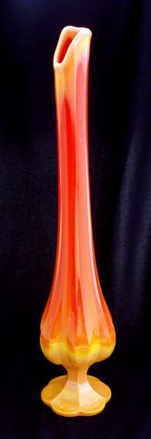 L E Smith Glass Co. no. 3703 Simplicity swung vase in Bittersweet. Museum of American Glass image.