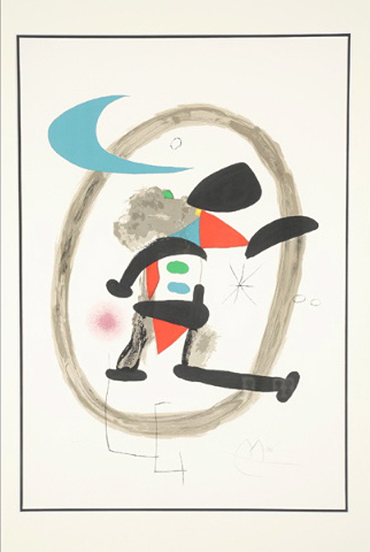 Joan Miro (Spanish, 1893-1983), 'Arlequin Circonscrit, 1973,' lithograph on paper. Estimate: $3,000-$5,000. Michaan's Auctions image.
