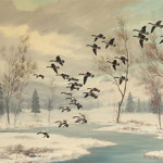Harry Curieux Adamson (American, b. 1916), 'Geese in Winter,' oil on canvas laid to board. Estimate: $5,000-$10,000. Michaan's Auctions image.