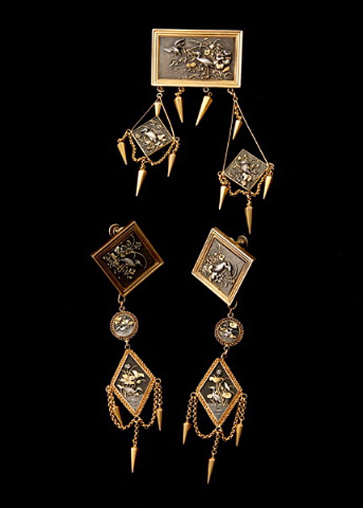 Shakudo, 10k yellow gold jewelry suite. Estimate: $1,500-$1,800. Michaan's Auctions image.