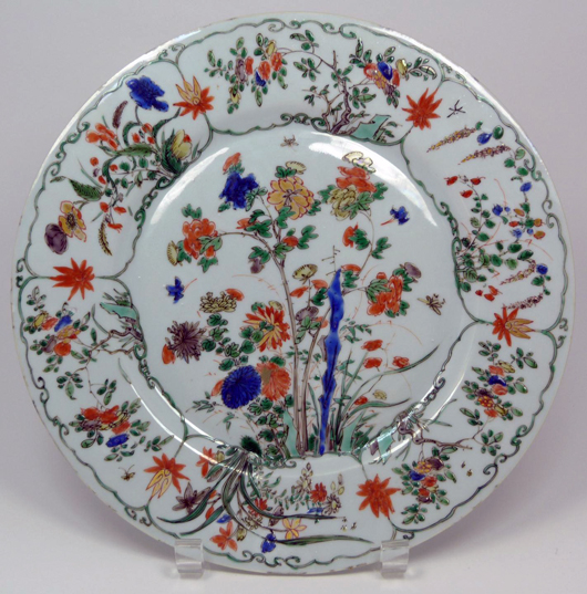 Imperial Chinese heritage Kangxi period Qing Dynasty Famille Verte plate, from the Dresden collection. Elite Decorative Arts image.