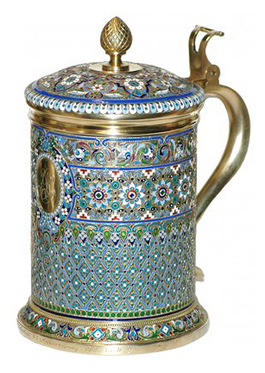 Russian enameled silver stein. Fox Auctions image.