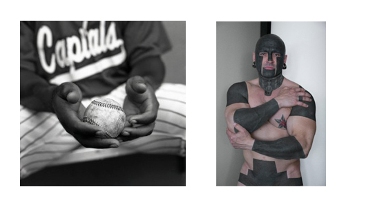 From left to right: David Deal (b. 1970), 'Ball in Hands — Springfield, Illinois,' 2000, Silver gelatin print, included in the exhibition 'By Way of These Eyes,' featuring works from the Christopher Hyland photography collection at the American Museum in Bath until Oct. 28. © David Deal. Image courtesy American Museum in Britain.  Christopher Hyland (b.1947), 'Composition II, Transformation' series, 2009, Giclée print. In the exhibition 'By Way of These Eyes' at the American Museum in Bath. © Christopher Hyland. Image courtesy American Museum in Britain.