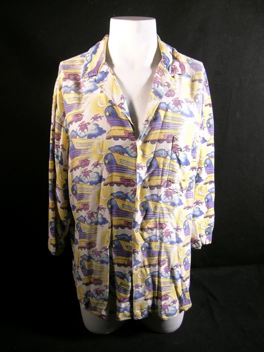 Christopher Lloyd’s screen-worn Doc Brown shirt from 'Back to the Future II' (1989). Shirt can be seen prominently during the visit to the 'antique' store where Marty McFly purchases the ‘Gray's Sports Almanac’ that ultimately changes the time continuum. Premiere Props image.