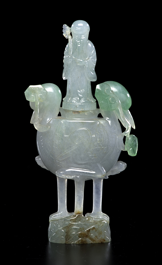 Jadeite lidded vase realized $55,200. Cowan’s Auctions Inc. image.