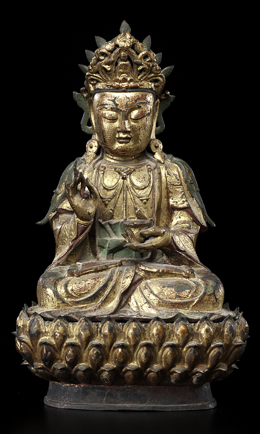 Ming period bronze Guanyin, estimated at $5,000-$6,000, sold for $72,000. Cowan’s Auctions Inc. image.