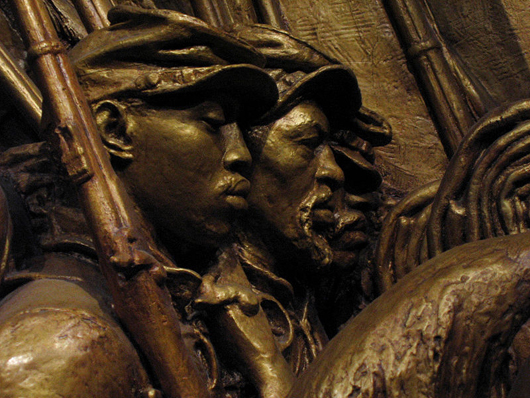Detail on plaster original of Augustus Saint-Gaudens' (American, 1848-1907) 'Memorial to Robert Gould Shaw and the Massachusetts Fifty-Fourth Regiment. National Gallery of Art, Washington, DC. Photo by Postdlf from w, licensed under the Creative Commons Attribution-Share Alike 3.0 Unported license.