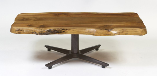 Burlwood low table. Estimate: $800-$1,200. Leslie Hindman Auctioneers image. 