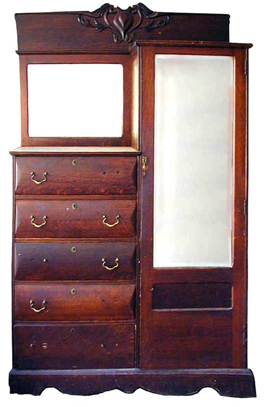 The combination of a chiffonier with an armoire or wardrobe resulted in a new form called the chifforobe.