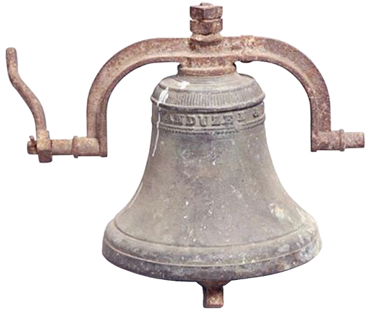 This 13-inch-high bronze bell sold for $823 at a Garth's auction in Delaware, Ohio. Its presale estimate was $1,500 to $3,000. The name ‘Vanduzen and Tift’ and the date ‘1864’ are cast into the bell. 