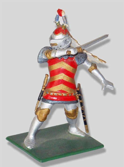 Medieval knight Sieur de Crevecoeur, signed by the artist/creator Richard Courtenay, $1,560. Old Toy Soldier Auctions image.