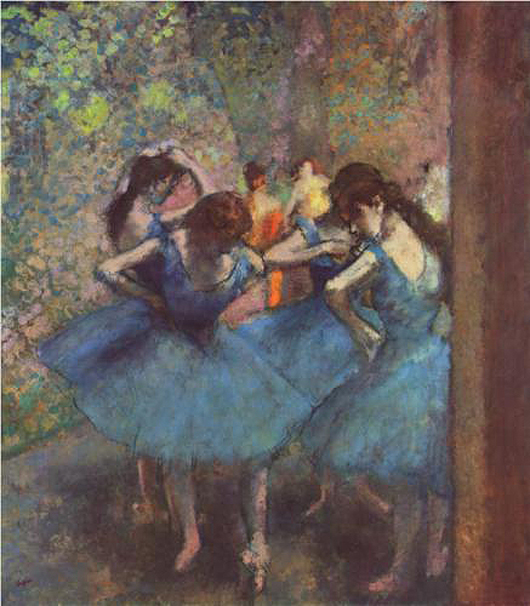 'Dancers in Blue,' Edgar Degas, 1895, oil on canvas, Musee d'Orsay, Paris. Image courtesy Wikipaintings.org.
