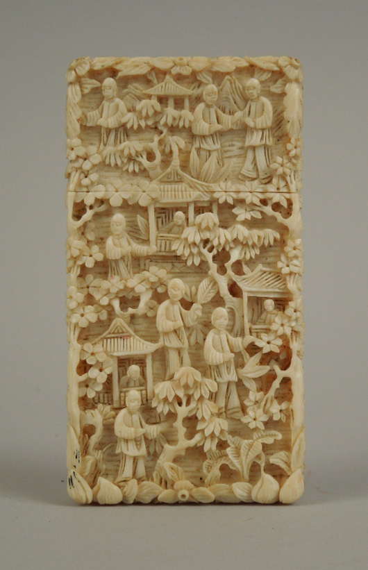 Antique Chinese ivory card case from a collection of nine such cases. Manatee Galleries image.