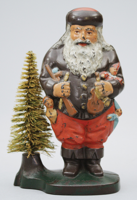 Circa-1890 Ives, Blakeslee Santa bank with removable wire tree, $22,050. RSL Auction Co. image.